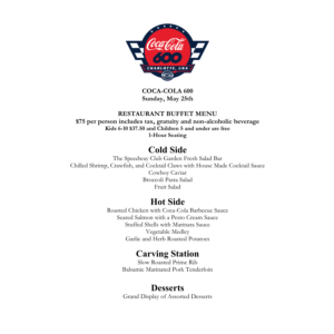 Coca-Cola 600 Buffet Menu