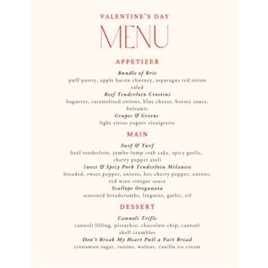 Valentine's Day Menu