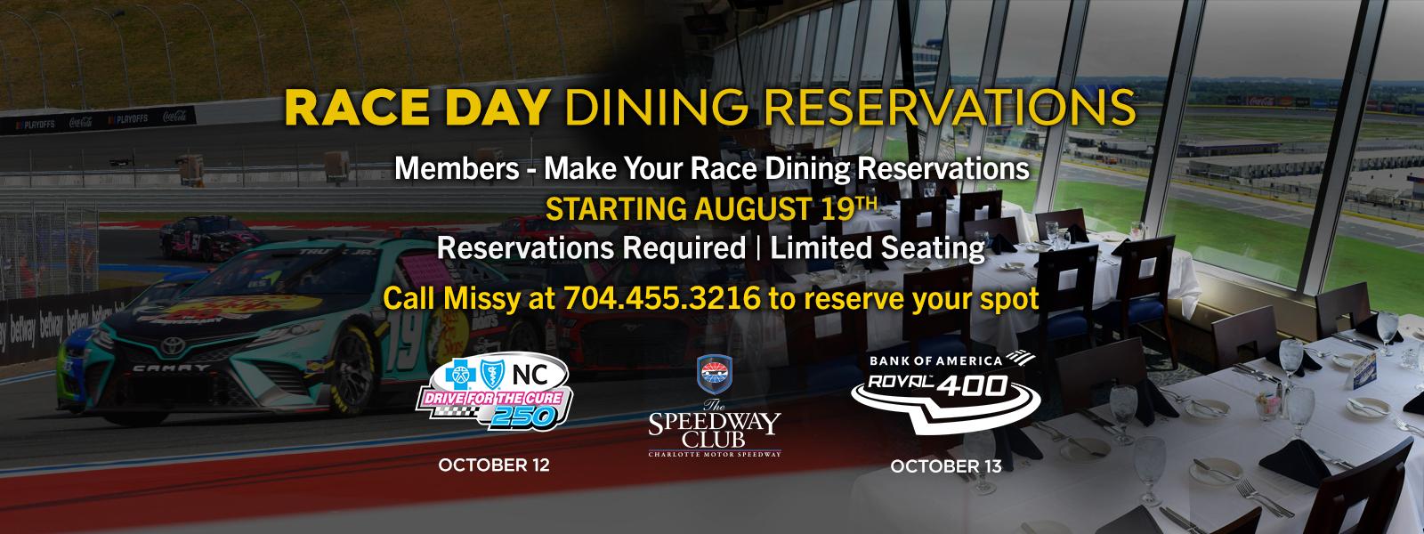 Roval 400 Race Dining Reservations